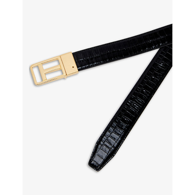 Shop Tom Ford Mens Black Classic T Logo Crocodile-pattern Leather Belt