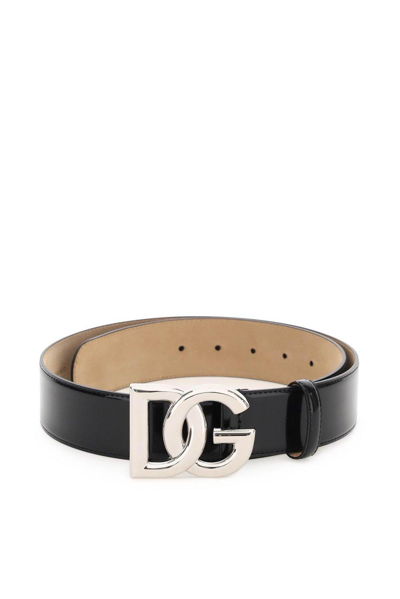Shop Dolce & Gabbana Dg Logo Shiny Belt In Nero