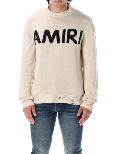 Shop Amiri Eyelash Logo Crewneck Sweatshirt In Alabaster