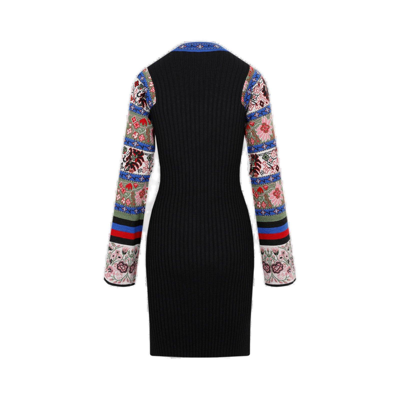 Shop Etro Contrast-sleeved Mock Neck Knitted Dress In Nero