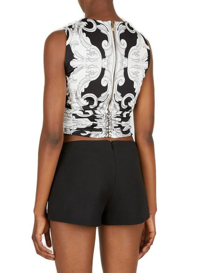 Shop Versace Baroque Pattern Sleeveless Cropped Top In Nero E Bianco
