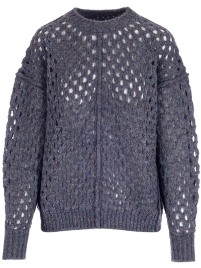 Shop Isabel Marant Étoile Open-knit Round Neck Sweater In Antracite