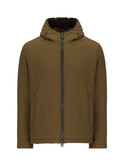 Shop Herno Zipped Hooded Coat In Green