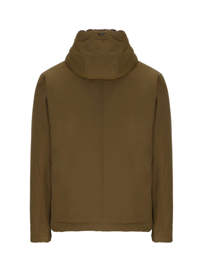 Shop Herno Zipped Hooded Coat In Green