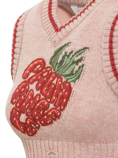 Shop Palm Angels Strawberry Embroidered Knit Vest In Rosa