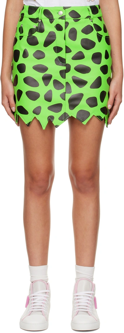 Shop Moschino Green The Flintstones Edition Leather Miniskirt In Fantasy Print Green