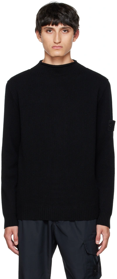 Shop Stone Island Black Rolled Sweater In V0029 Black