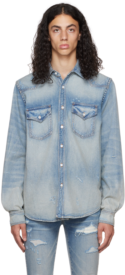 Amiri Blue Appliqué Denim Shirt In Clay Indigo | ModeSens