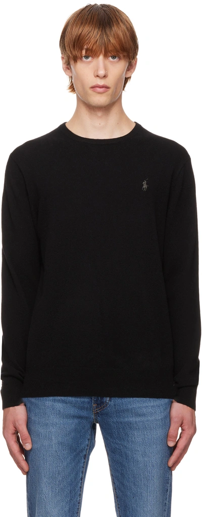 Shop Polo Ralph Lauren Black Embroidered Sweater In Polo Black