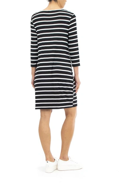 Shop Nina Leonard Mix Stripe Print Shift Dress In Black Ivory