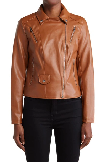 Shop Sam Edelman Faux Leather Crop Moto Jacket In Luggage