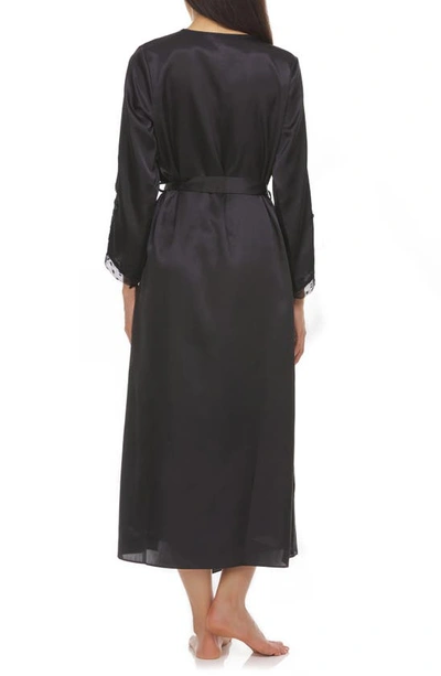 Flora Nikrooz Stella Belted Lace Trim Satin Robe In Black