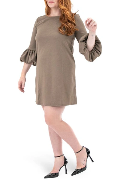 Nina Leonard Gathered Boatneck Shift Dress In Mink