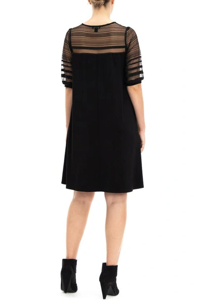 Nina Leonard Stripe Mesh Dress In Black