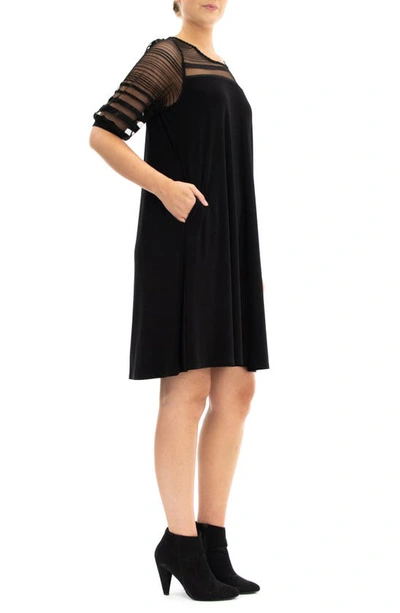 Shop Nina Leonard Stripe Mesh Dress In Black