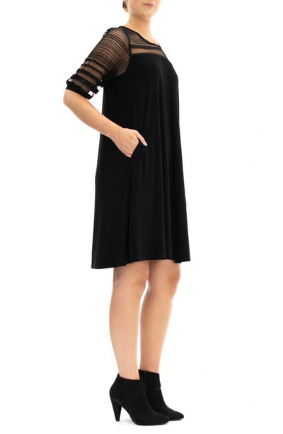 Nina Leonard Stripe Mesh Dress In Black