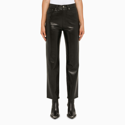 Shop Agolde Straight Black Trousers In Recycled Leather