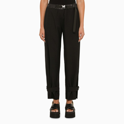 Shop Sacai Black Technical Fabric Trousers With Belt