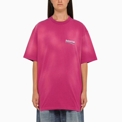 Shop Balenciaga Plum-coloured Cotton T-shirt With Political Campaign Logo In Pink
