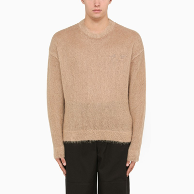 Shop Off-white Camel-coloured Mohair Blend Crew Neck Sweater In Beige