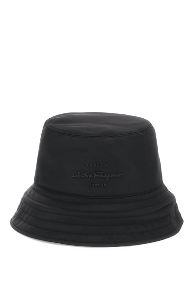 Shop Ferragamo Reversible Nylon Bucket Hat In Black,grey