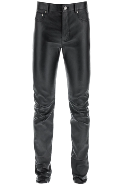 Shop Saint Laurent Stretch Leather Skinny Pants In Black
