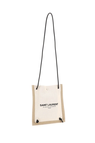 Shop Saint Laurent Flat Crossbody Bag In Beige