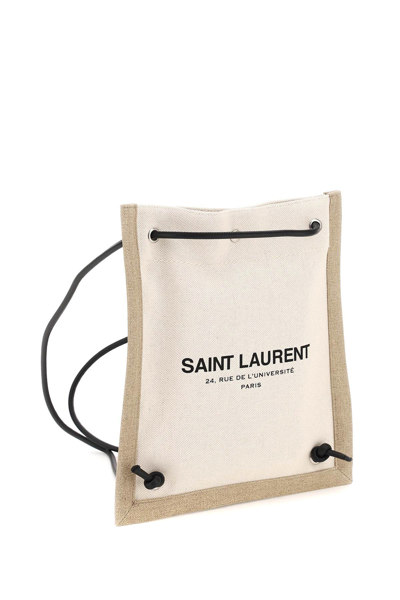 Shop Saint Laurent Flat Crossbody Bag In Beige