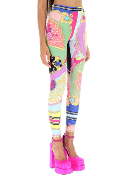 Versace Ventagli Print Technical Fabric Leggings In Purple,gold