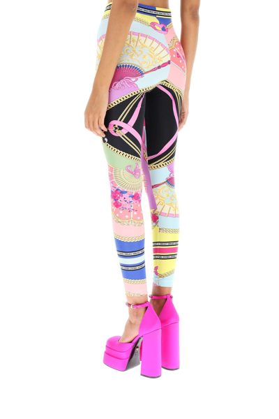 Versace Ventagli Print Technical Fabric Leggings In Purple,gold