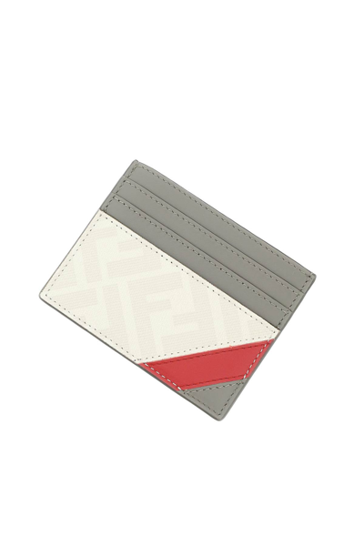 Shop Fendi Diagonal Cardholder In Grey,white,red