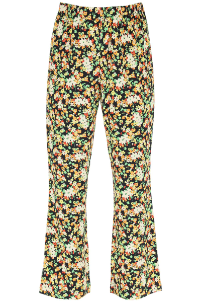 Shop Marni Floral Viscose Pants In Black,yellow