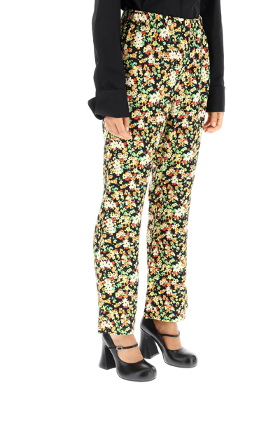 Shop Marni Floral Viscose Pants In Black,yellow