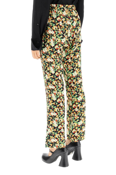 Shop Marni Floral Viscose Pants In Black,yellow