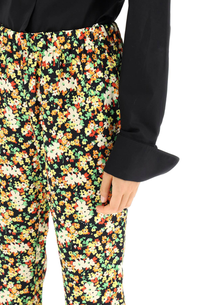 Shop Marni Floral Viscose Pants In Black,yellow