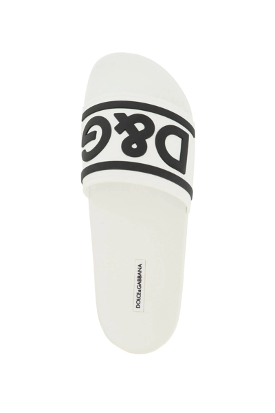 Shop Dolce & Gabbana Logo Rubber Slides In White