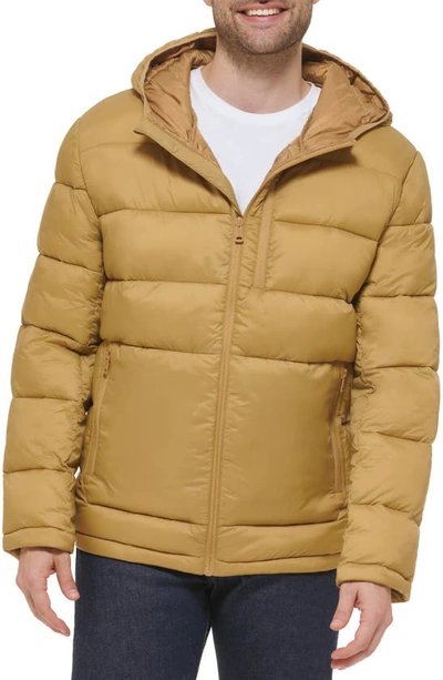 Shop Cole Haan Hooded Nylon Puffer Jacket In Sand