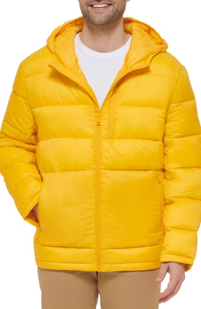 Shop Cole Haan Hooded Nylon Puffer Jacket In Yellow