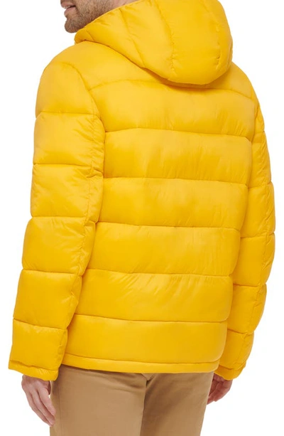 Shop Cole Haan Hooded Nylon Puffer Jacket In Yellow