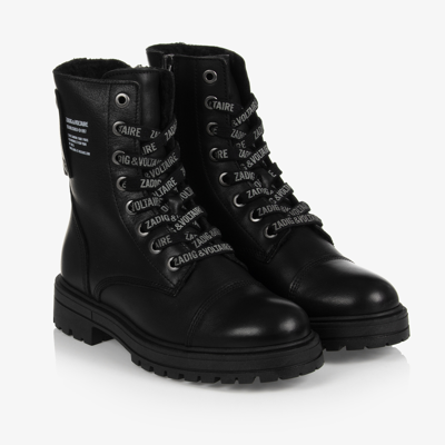 Zadig & Voltaire Kids' Girls Black Leather Boots | ModeSens