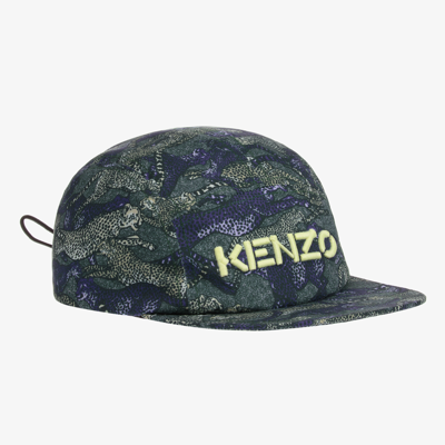Shop Kenzo Kids Boys Cheetah Print Cap In Blue