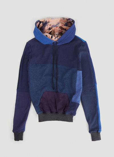 Shop Drx Farmaxy For Ln-cc Monochromatic Deconstructed Panelling Hooded Sweatshirt In Blue