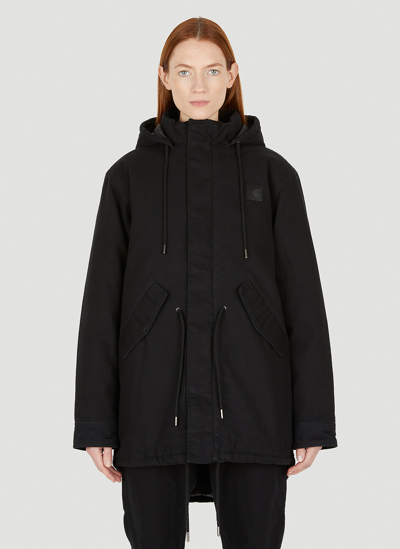 Shop Wardrobe.nyc Hooded Logo Patch Coat In Black