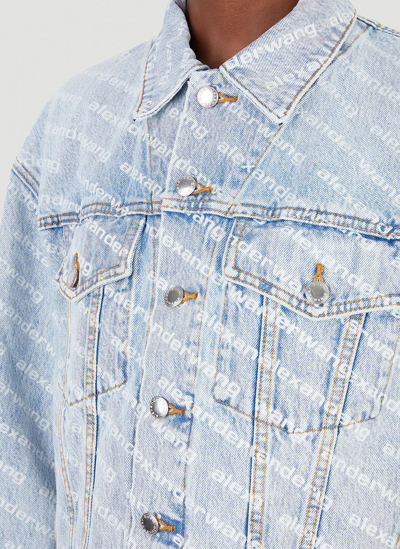 Alexander Wang Logo Printed Cotton Denim Jacket In Blue