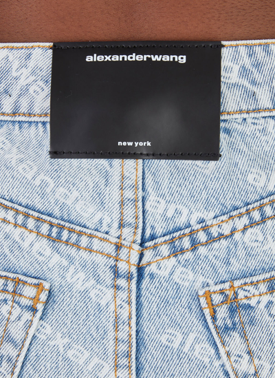 Shop Alexander Wang Logo Denim Shorts In Blue