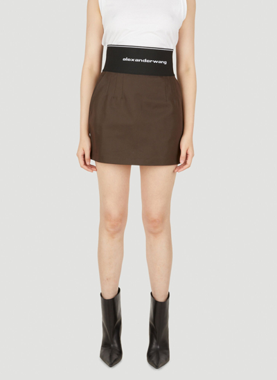 Shop Alexander Wang Logo Waistband Skirt In Brown