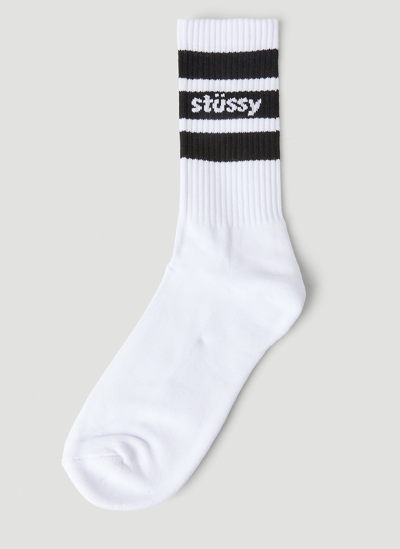 Shop Stussy Stripe Crew Socks In White