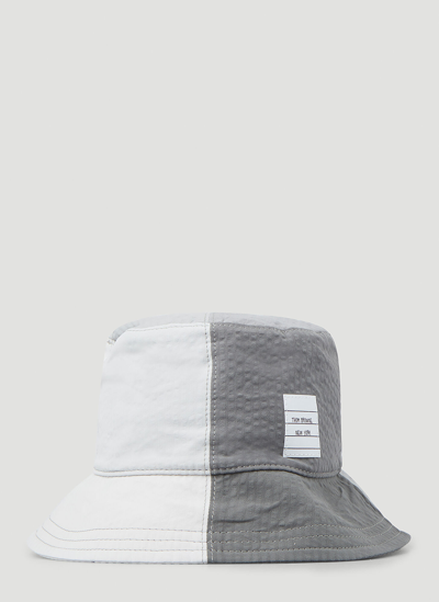 Shop Thom Browne Colour Block Bucket Hat In Grey