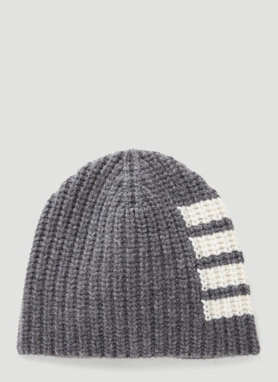 Shop Thom Browne 4 Bar Knit Beanie Hat In Grey