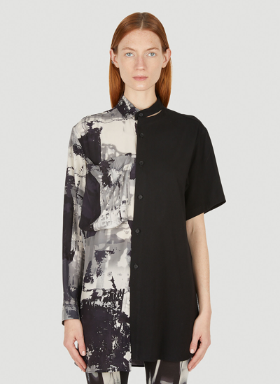 Shop Yohji Yamamoto Asymmetric Two-tone Shirt In Grey